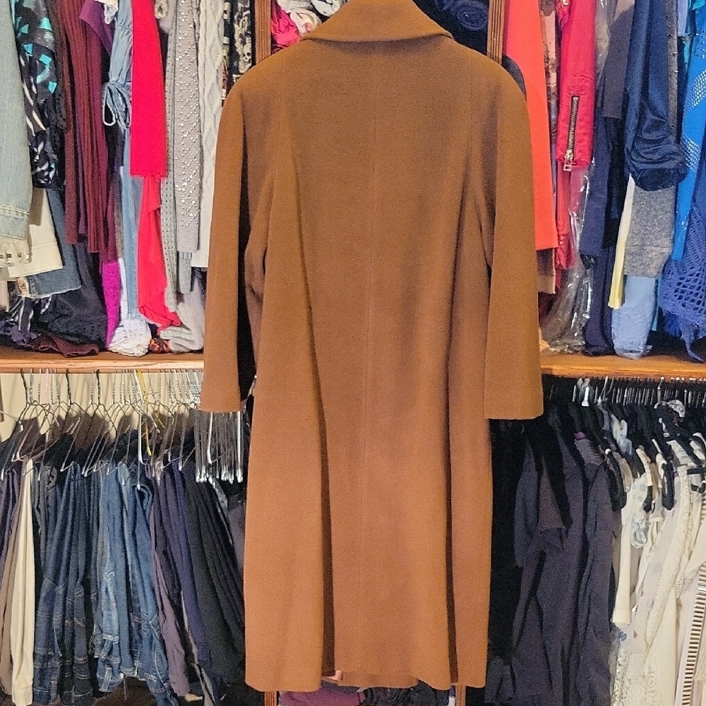 Saks Fifth Avenue Brown Cashmere Trench Coat, Sz 12 - Picture 10 of 12